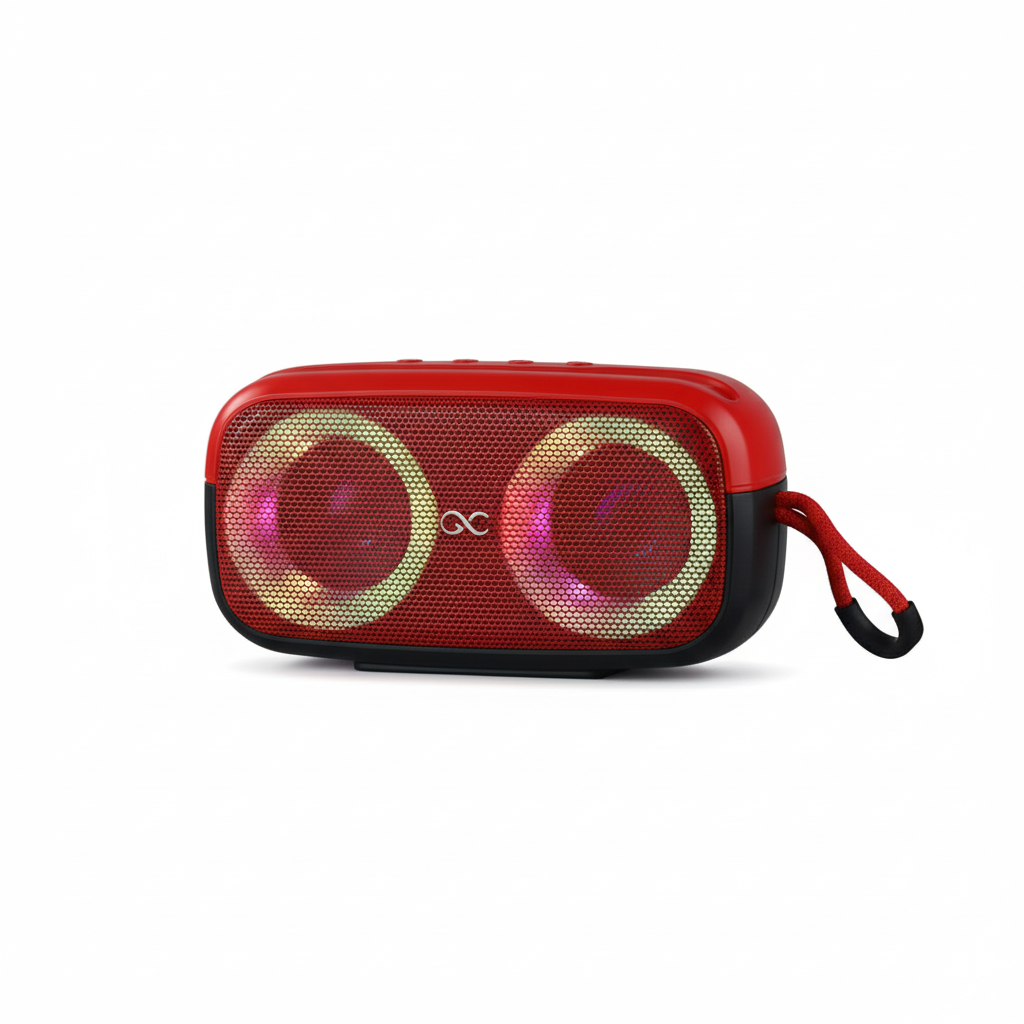 GeneCore AuroraSound Stereo | Portable Wireless Bluetooth Speaker with Dynamic RGB Light Rings & AUX/USB/MicroSD