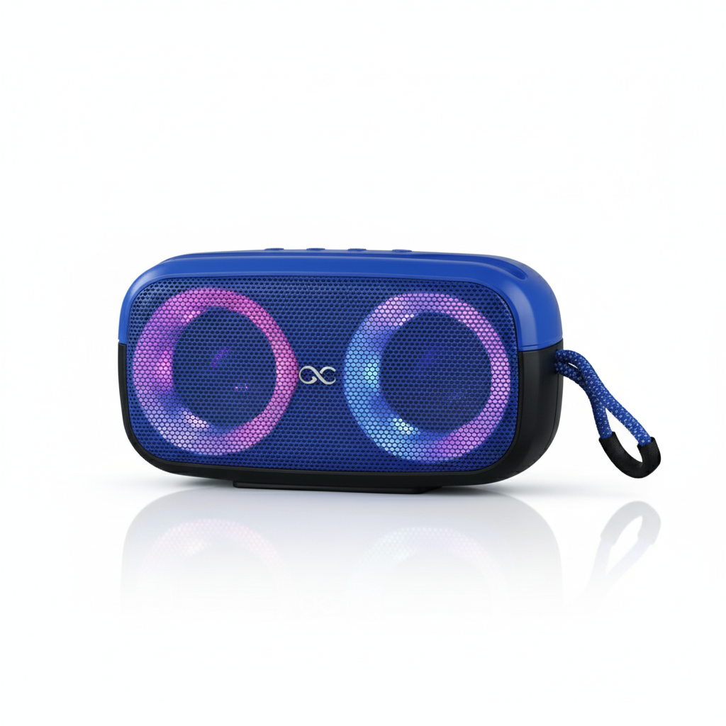 GeneCore AuroraSound Stereo | Portable Wireless Bluetooth Speaker with Dynamic RGB Light Rings & AUX/USB/MicroSD