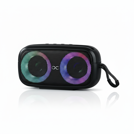 GeneCore AuroraSound Stereo | Portable Wireless Bluetooth Speaker with Dynamic RGB Light Rings & AUX/USB/MicroSD
