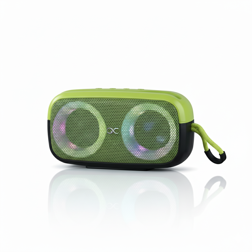 GeneCore AuroraSound Stereo | Portable Wireless Bluetooth Speaker with Dynamic RGB Light Rings & AUX/USB/MicroSD