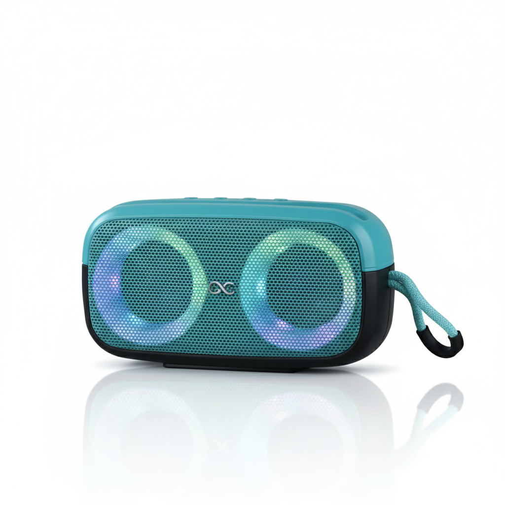 GeneCore AuroraSound Stereo | Portable Wireless Bluetooth Speaker with Dynamic RGB Light Rings & AUX/USB/MicroSD