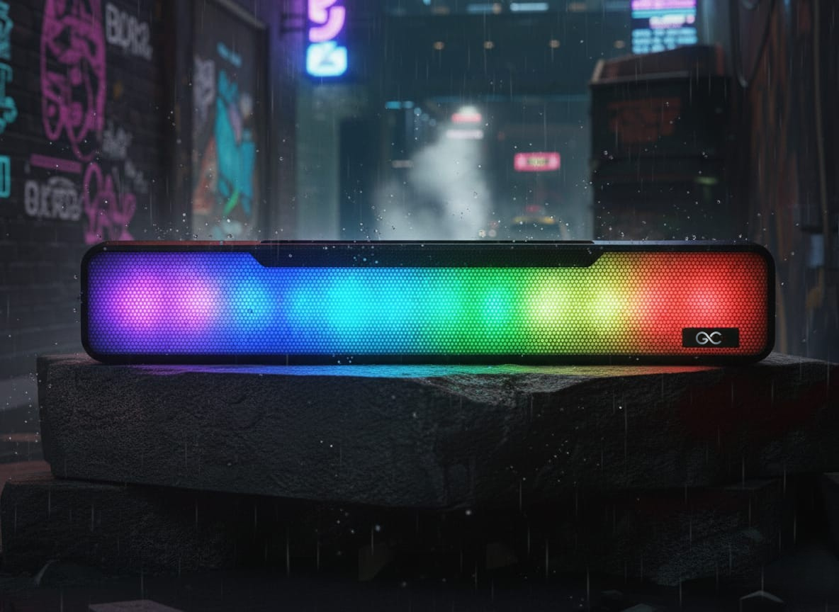 GeneCore ChromaPulse Soundbar | Dynamic RGB LED Bluetooth Speaker with Immersive Light Show and Multi-Input
