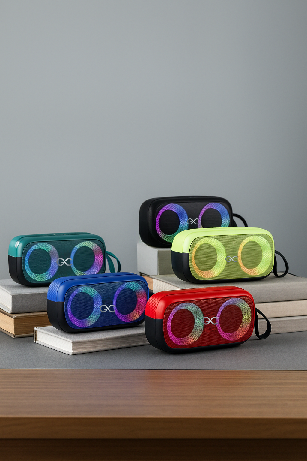 GeneCore AuroraSound Stereo | Portable Wireless Bluetooth Speaker with Dynamic RGB Light Rings & AUX/USB/MicroSD